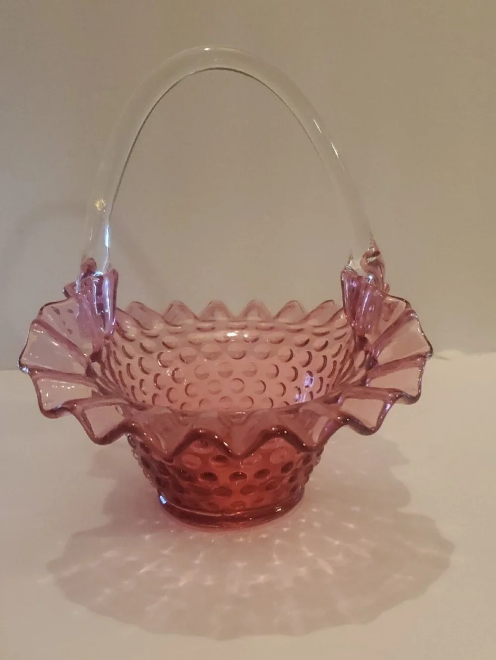 Vintage Fenton Cranberry Hobnail Glass Basket
